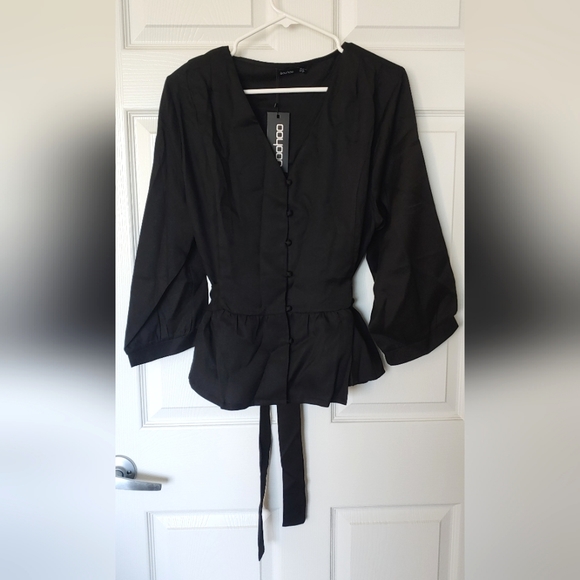 BOOHOO PLUS Belted Peplum Blouse - Picture 1 of 4